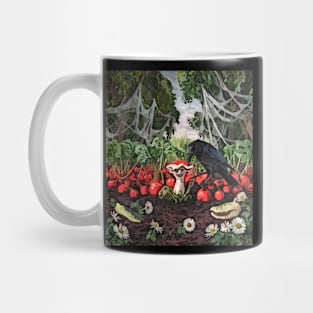 watercolor crow tending garden with mushroom Mug